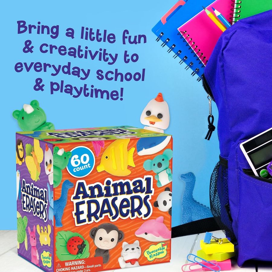 Peaceable Kingdom 60 Animal Erasers Party Favor Pack, view 5