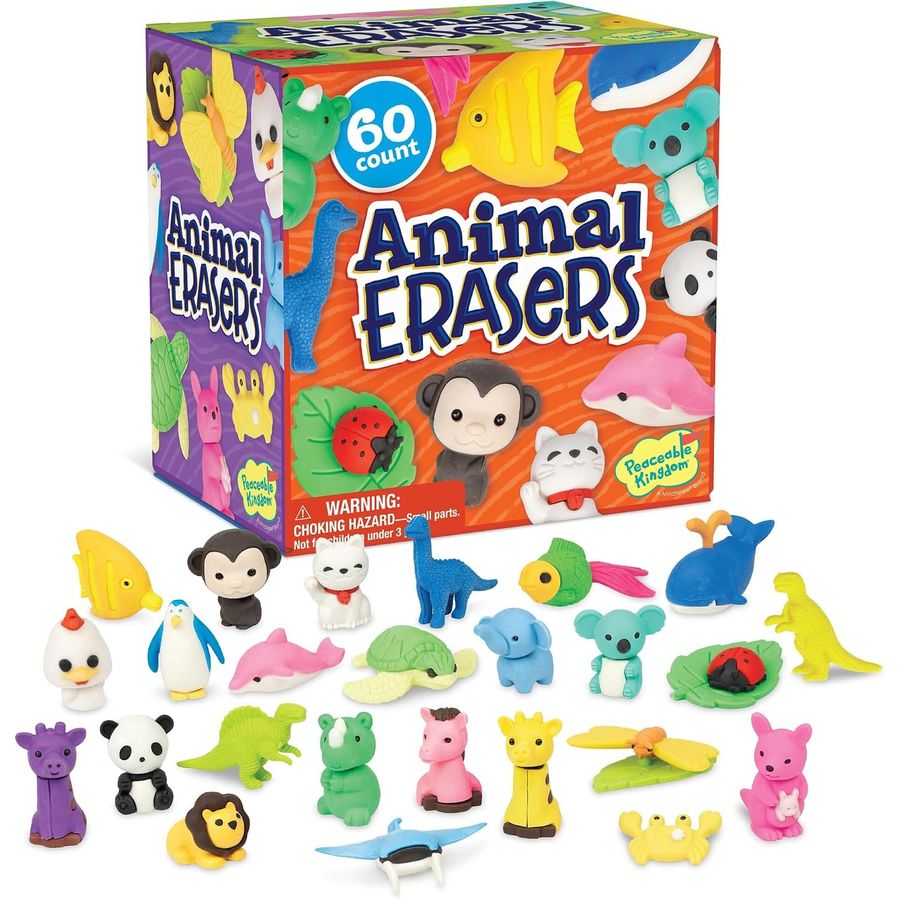 Peaceable Kingdom 60 Animal Erasers Party Favor Pack