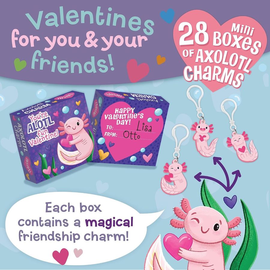 Peaceable Kingdom Axolotl Charm Valentines Box, view 2