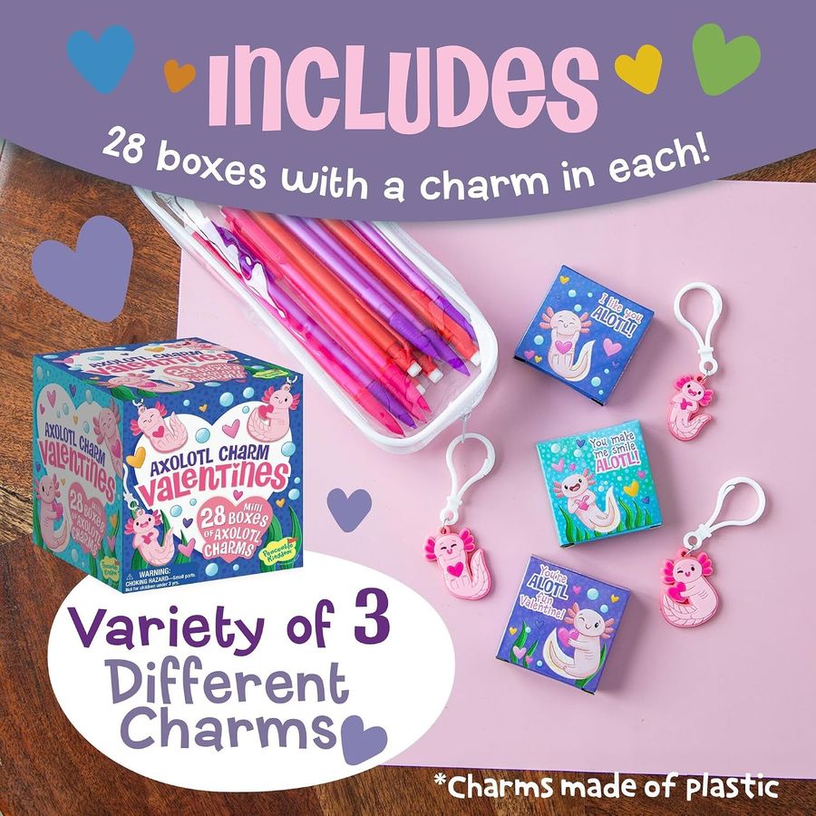 Peaceable Kingdom Axolotl Charm Valentines Box, view 5