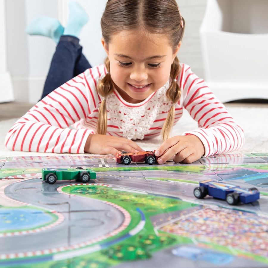 Peaceable Kingdom Jumbo Racetrack Floor Puzzle with 3 Wood Cars, view 3