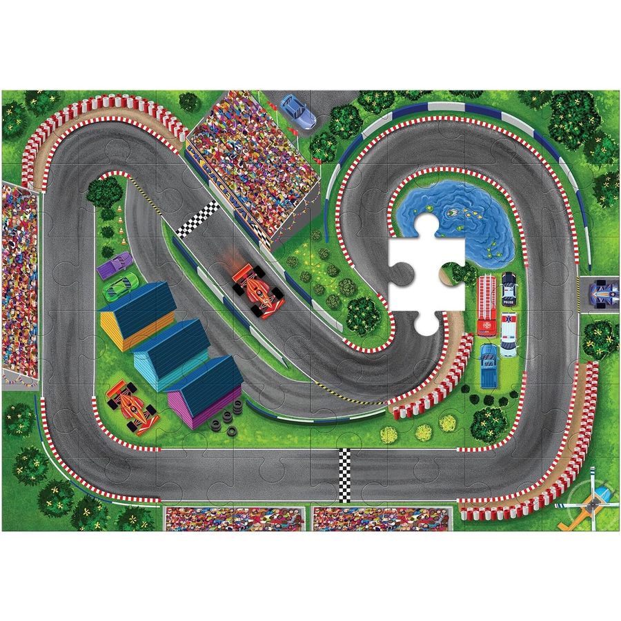 Peaceable Kingdom Jumbo Racetrack Floor Puzzle with 3 Wood Cars, view 4