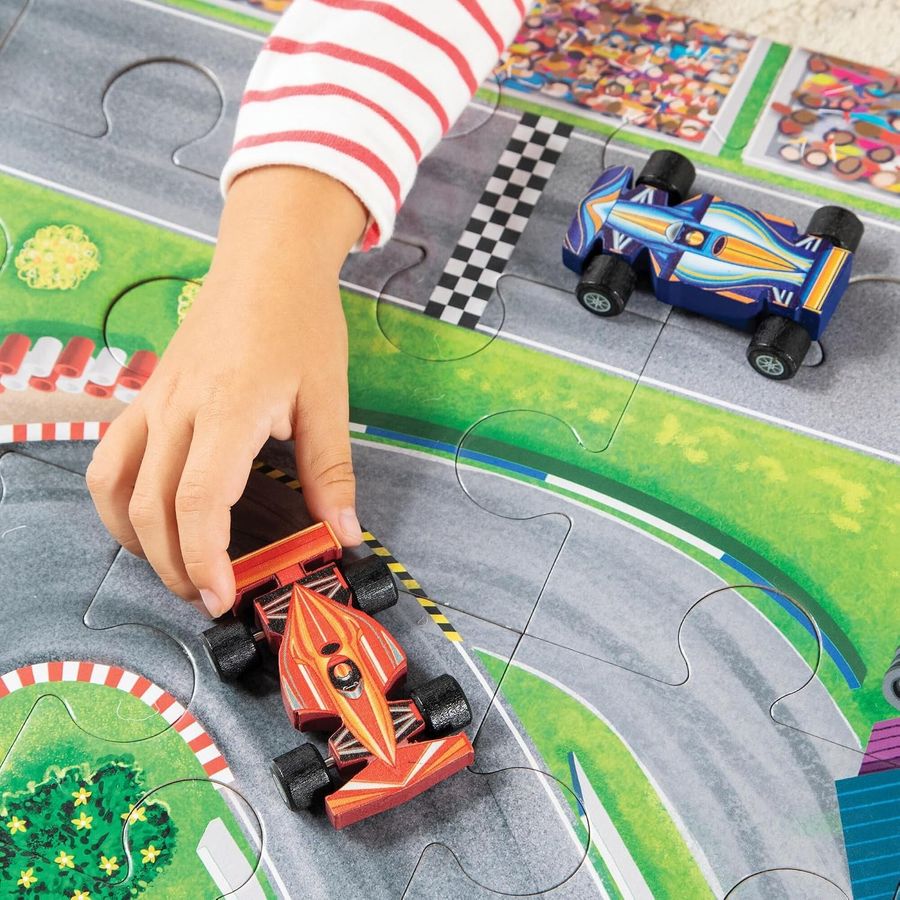 Peaceable Kingdom Jumbo Racetrack Floor Puzzle with 3 Wood Cars, view 5