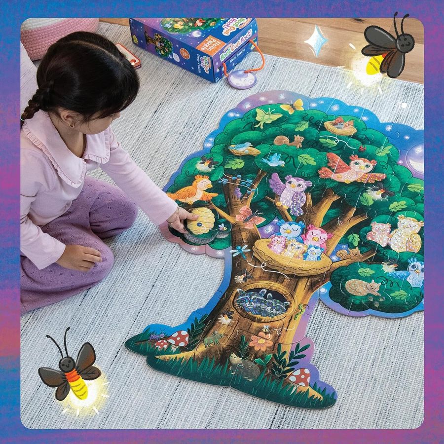 Peaceable Kingdom Shimmery Hoot Owl Hoot Floor Puzzle, 49 Pieces, view 2