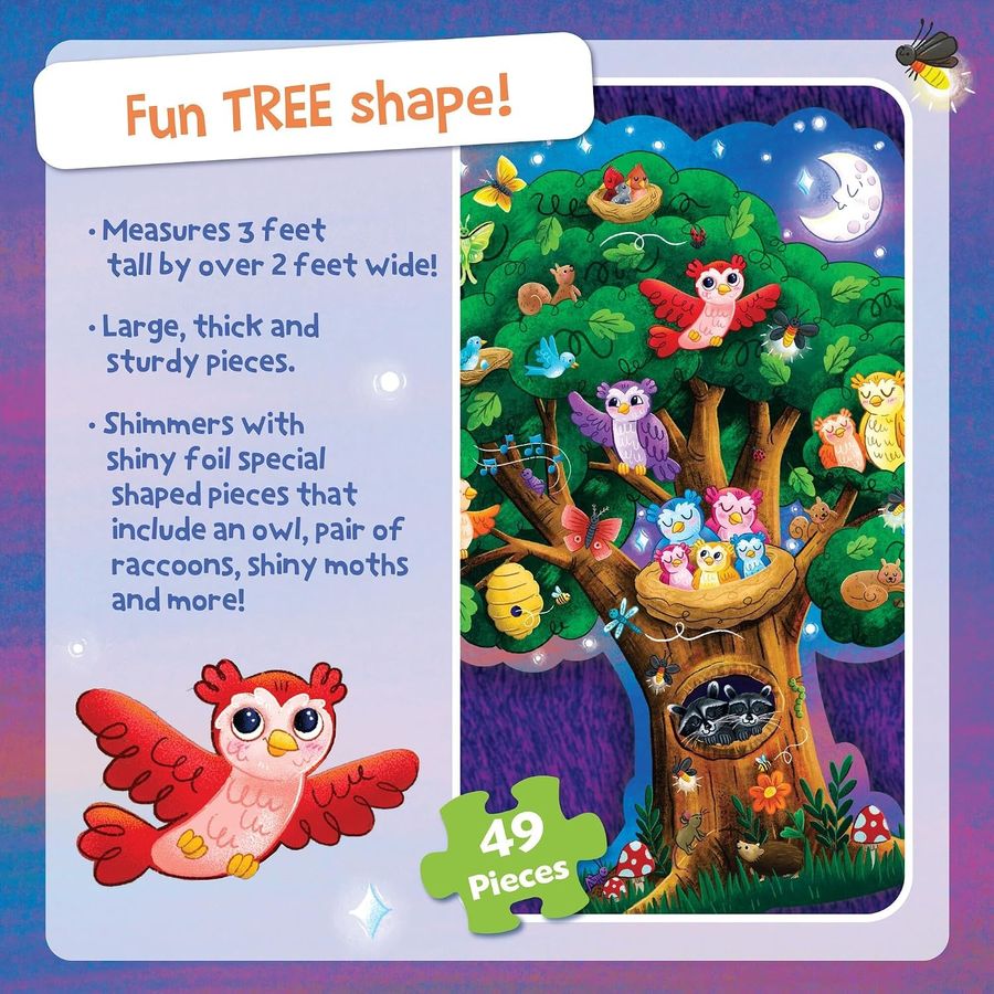 Peaceable Kingdom Shimmery Hoot Owl Hoot Floor Puzzle, 49 Pieces, view 5