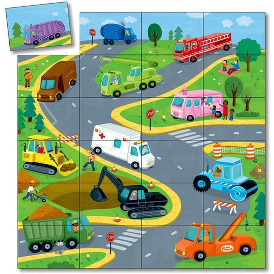 Peaceable Kingdom Trucks Match Up Game and Floor Puzzle, view 2