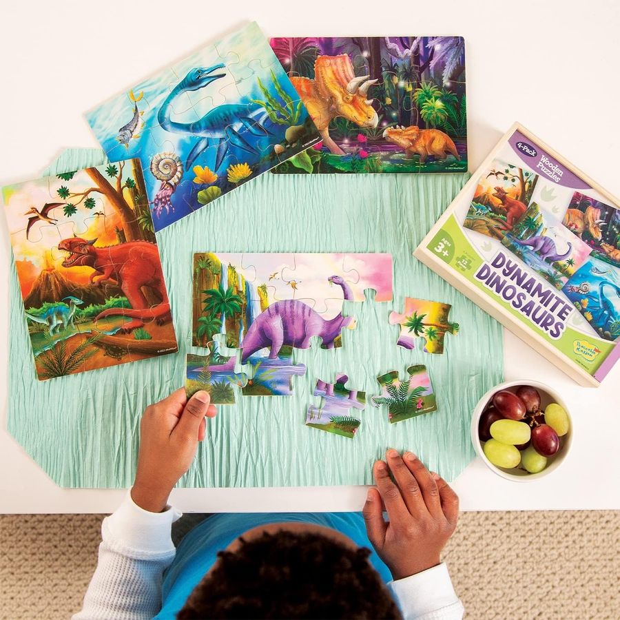 Peaceable Kingdom Wooden Dinosaur Puzzles 4-Pack with Box, view 2
