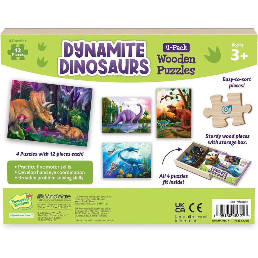 Peaceable Kingdom Wooden Dinosaur Puzzles 4-Pack with Box, view 5
